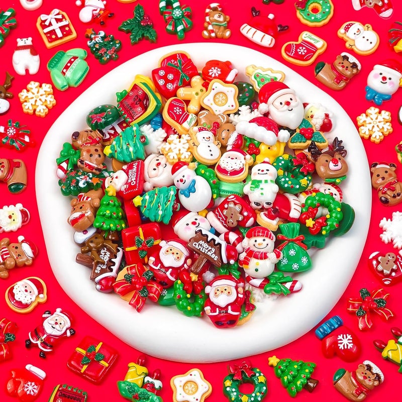 Feivando 120 Pcs Christmas Resin Flatback Charms for Crafts Mini Xmas Embellishments Decoration for Holiday DIY Craft Phone Cases Scrapbook Supplies - Image 5